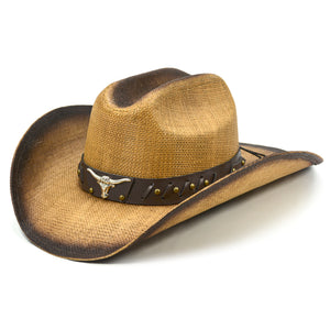 Fluffy Sense Straw Cattleman Crease Western Hats for Cowboys and Cowgirls with Shapeable Large Brim, Light Brown