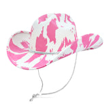 Fluffy Sense Cow Print Rhinestone Cowboy Cowgirl Hat Western Felt Disco Bachelorette Party Hat with Bling Chin Strap, Hot Pink Cow Print