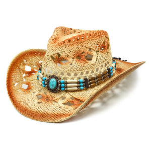 Fluffy Sense Coastal Cowgirl Hat Straw Cowboy Hat Western Beach Sun Hat for Women and Men with Shapeable Brim (Sandstone Tan)