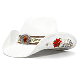FLUFFY SENSE. Cowboy Hats for Women and Men Straw Western Hat Embroidered Cowboy Hat for Cowboys and Cowgirls (White)