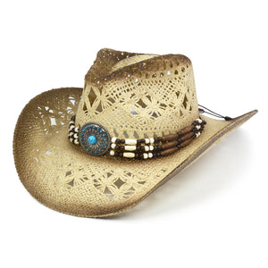 Fluffy Sense Coastal Cowgirl Hat Straw Cowboy Hat Western Beach Sun Hat for Women and Men with Shapeable Brim (Cream Beige)