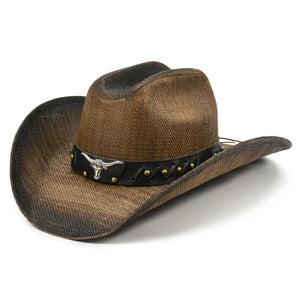 Fluffy Sense Straw Cattleman Crease Western Hats for Cowboys and Cowgirls with Shapeable Large Brim, Dark Brown