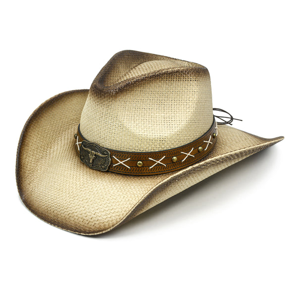 Straw Teardrop Cowboy Hat with Adjustable Fit - Western Sun Hat Western Straw Cowboy Hat Classic Teardrop Crown Unisex main image 3