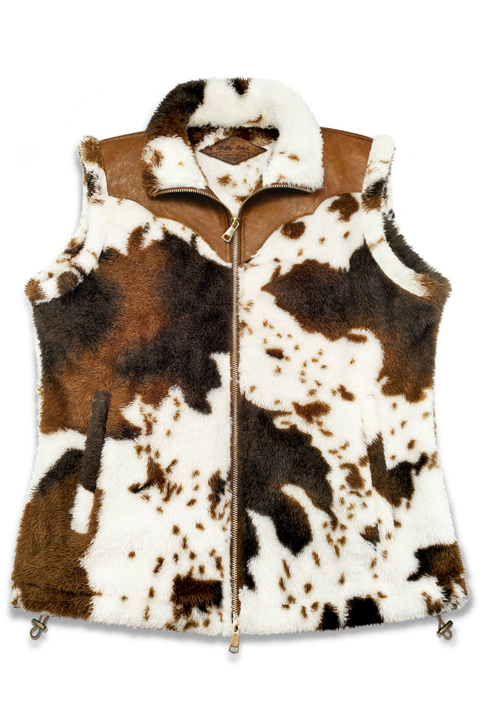 Women's Fuzzy Cow Print Vest Cozy Lightweight Sherpa Fleece Vest for Women Sleeveless Outerwear Jacket with Pockets