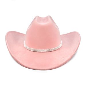 Fluffy Sense Felt Cattleman Crease Western Hats Sparkling rhinestone cowboy hat for Cowgirls with Shapeable Wide Brim, Rose Pink