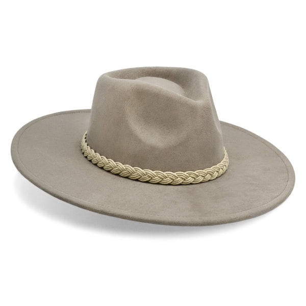 Beige Wide Brim Rancher Hat - Flat Top Fedora with Leather Band - M/L NWT Teak Rancher - Wool Felt Fedora Hat (Brown) | Lack of Color [US] main image 4