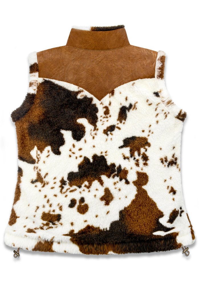Women's Fuzzy Cow Print Vest Cozy Lightweight Sherpa Fleece Vest for Women Sleeveless Outerwear Jacket with Pockets