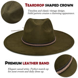 FLUFFY SENSE. Big Wide Brim Fedora Hat for Women - Nashville Outfits Western Hats Women's Felt Panama Rancher Hat (Olive Green)