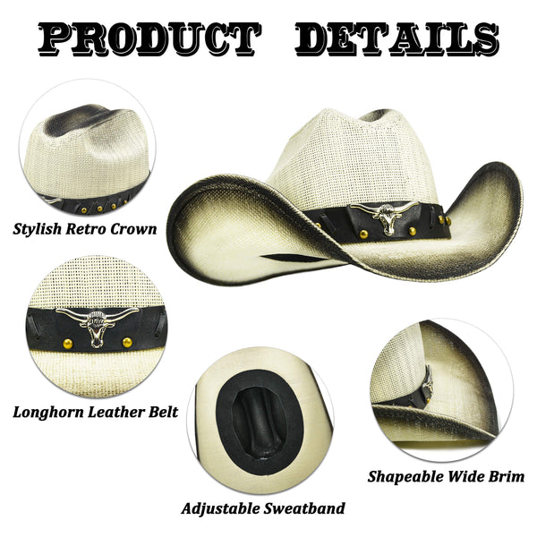 4736 Cowboy Hat For Women Men Straw Cattleman Crease Western Hats Shapeable Cowboy Hat for Women and Men - Straw Cattleman Crease 6 7/8  main image 4