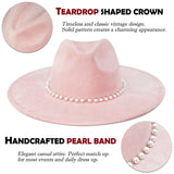 FLUFFY SENSE. Big Wide Brim Fedora Hat for Women - Nashville Outfits Western Hats Women's Felt Panama Rancher Hat (Rose Pink)