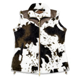 Women's Fuzzy Cow Print Vest Cozy Lightweight Sherpa Fleece Vest for Women Sleeveless Outerwear Jacket with Pockets