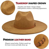FLUFFY SENSE. Big Wide Brim Fedora Hat for Women - Nashville Outfits Western Hats Women's Felt Panama Rancher Hat (Caramel)