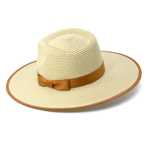 Unisex Wide Brim Sun Hat Straw Panama Rancher Fedora Hat for Men Beach Hat for Women (Beige)