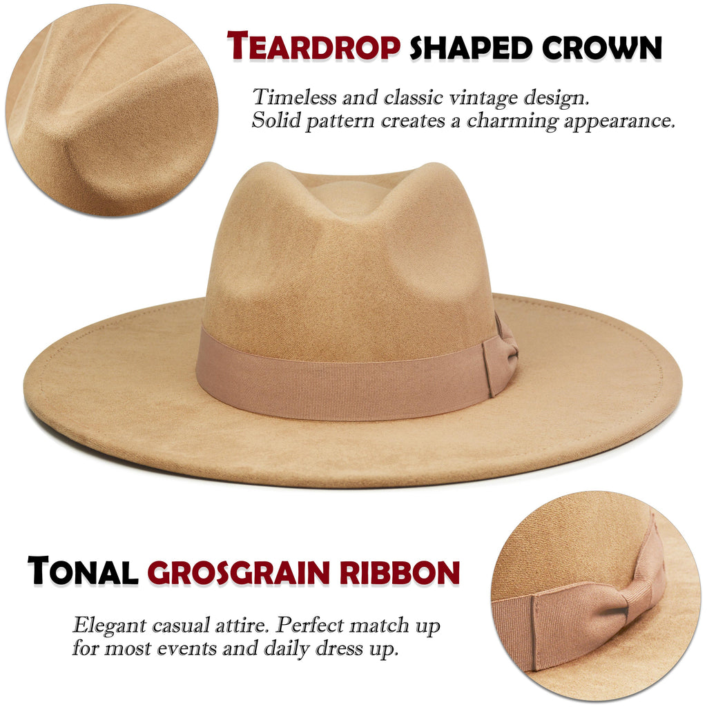 FLUFFY SENSE. Big Wide Brim Fedora Hat for Women - Nashville Outfits Western Hats Women's Felt Panama Rancher Hat (Mocha)