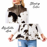 Women's Fuzzy Cow Print Vest Cozy Lightweight Sherpa Fleece Vest for Women Sleeveless Outerwear Jacket with Pockets