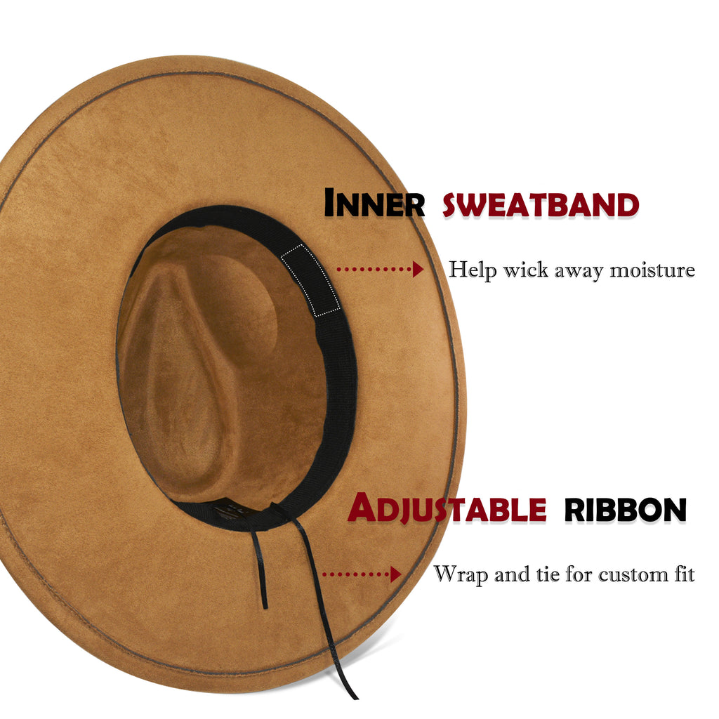 FLUFFY SENSE. Big Wide Brim Fedora Hat for Women - Nashville Outfits Western Hats Women's Felt Panama Rancher Hat (Caramel)