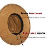 FLUFFY SENSE. Big Wide Brim Fedora Hat for Women - Nashville Outfits Western Hats Women's Felt Panama Rancher Hat (Caramel)