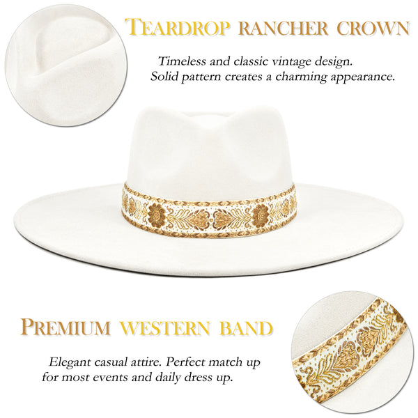 Big Wide Brim Felt Rancher Fedora Hat for Women and Men  display picture 2