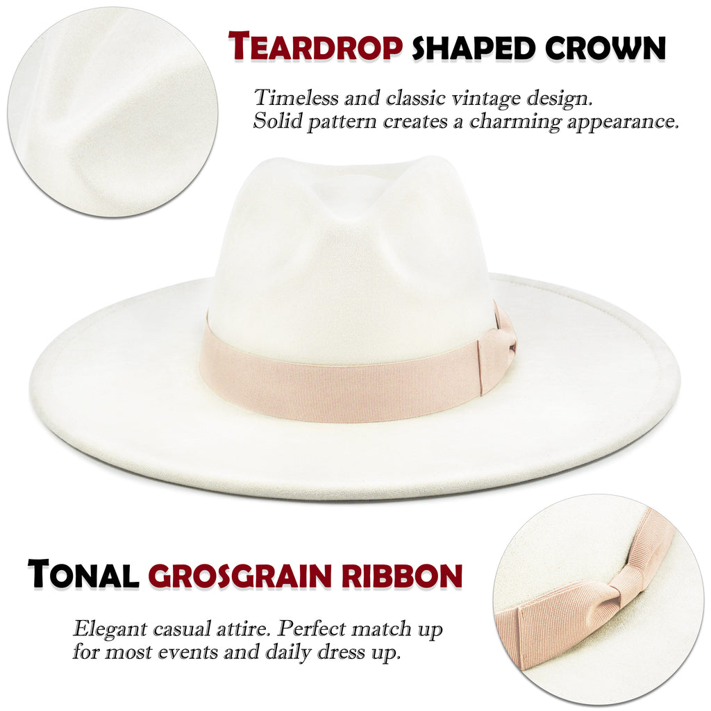 FLUFFY SENSE. Big Wide Brim Fedora Hat for Women - Nashville Outfits Western Hats Women's Felt Panama Rancher Hat (Ivory)