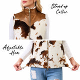 Women's Fuzzy Cow Print Vest Cozy Lightweight Sherpa Fleece Vest for Women Sleeveless Outerwear Jacket with Pockets