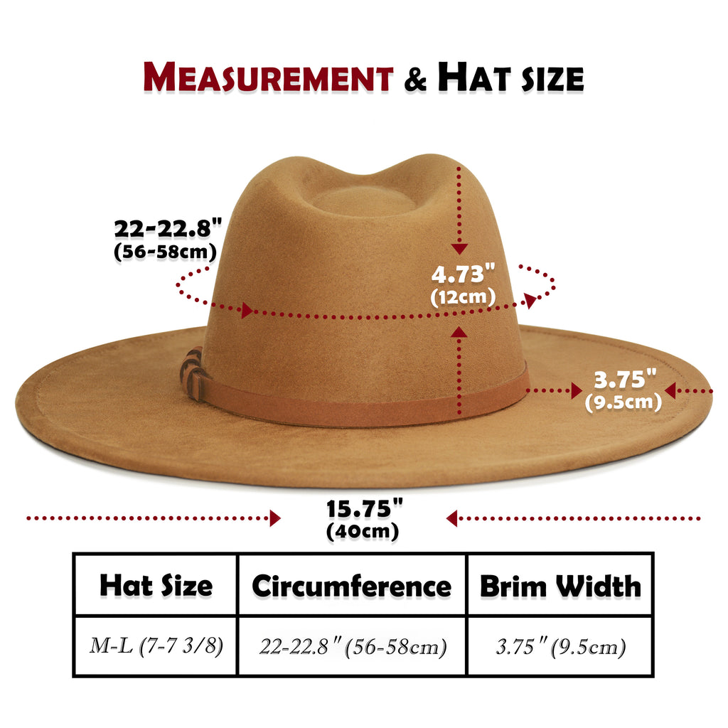 FLUFFY SENSE. Big Wide Brim Fedora Hat for Women - Nashville Outfits Western Hats Women's Felt Panama Rancher Hat (Caramel)