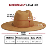 FLUFFY SENSE. Big Wide Brim Fedora Hat for Women - Nashville Outfits Western Hats Women's Felt Panama Rancher Hat (Caramel)