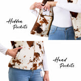 Women's Fuzzy Cow Print Vest Cozy Lightweight Sherpa Fleece Vest for Women Sleeveless Outerwear Jacket with Pockets