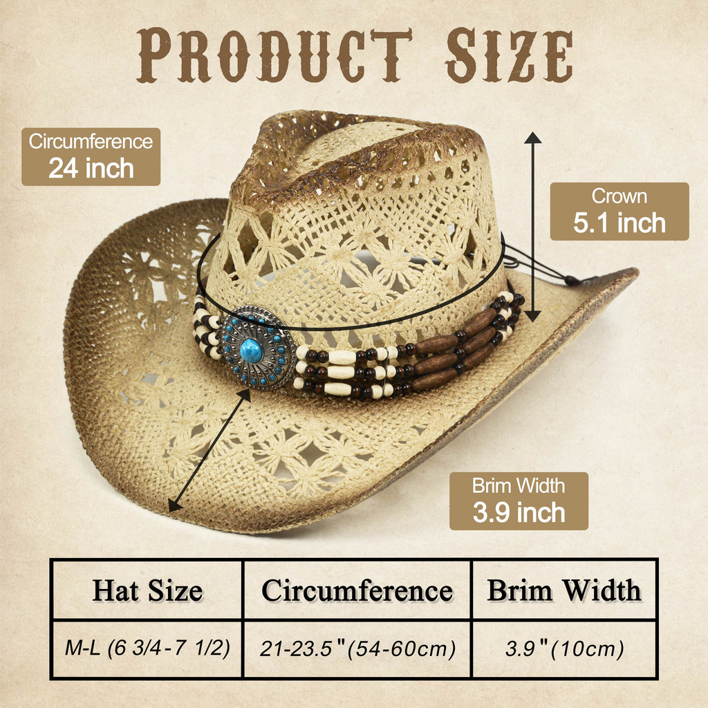 Fluffy Sense Coastal Cowgirl Hat Straw Cowboy Hat Western Beach Sun Hat for Women and Men with Shapeable Brim (Cream Beige)