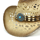 Fluffy Sense Coastal Cowgirl Hat Straw Cowboy Hat Western Beach Sun Hat for Women and Men with Shapeable Brim (Cream Beige)
