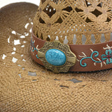 Fluffy Sense Coastal Cowgirl Hat Straw Cowboy Hat Western Beach Sun Hat for Women and Men with Shapeable Brim (Pecan Brown)