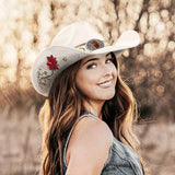 FLUFFY SENSE. Cowboy Hats for Women and Men Straw Western Hat Embroidered Cowboy Hat for Cowboys and Cowgirls (White)