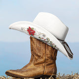 FLUFFY SENSE. Cowboy Hats for Women and Men Straw Western Hat Embroidered Cowboy Hat for Cowboys and Cowgirls (White)