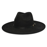 FLUFFY SENSE. Big Wide Brim Fedora Hat for Women - Nashville Outfits Western Hats Women's Felt Panama Rancher Hat (Vintage Black)
