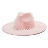 FLUFFY SENSE. Big Wide Brim Fedora Hat for Women - Nashville Outfits Western Hats Women's Felt Panama Rancher Hat (Rose Pink)