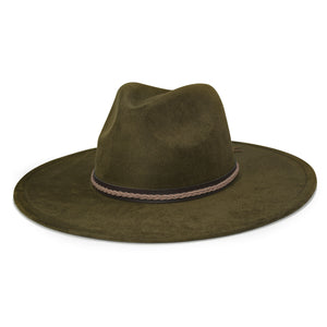 FLUFFY SENSE. Big Wide Brim Fedora Hat for Women - Nashville Outfits Western Hats Women's Felt Panama Rancher Hat (Olive Green)