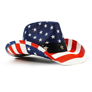 Fluffy Sense. Vintage USA American Flag Cowboy Hat Classic Western Style Unisex Cowboy Cowgirl Hat (Blue USA Pride)