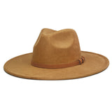 FLUFFY SENSE. Big Wide Brim Fedora Hat for Women - Nashville Outfits Western Hats Women's Felt Panama Rancher Hat (Caramel)