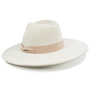 FLUFFY SENSE. Big Wide Brim Fedora Hat for Women - Nashville Outfits Western Hats Women's Felt Panama Rancher Hat (Ivory)