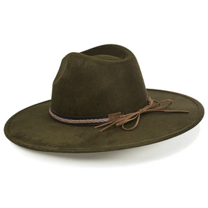 FLUFFY SENSE. Big Wide Brim Fedora Hat for Women - Nashville Outfits Western Hats Women's Felt Panama Rancher Hat (Olive Green)