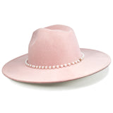 FLUFFY SENSE. Big Wide Brim Fedora Hat for Women - Nashville Outfits Western Hats Women's Felt Panama Rancher Hat (Rose Pink)