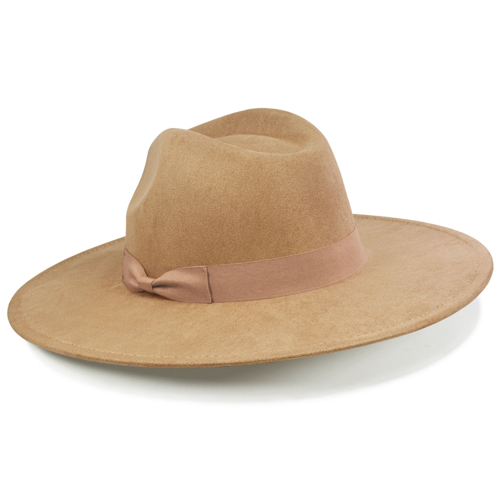 FLUFFY SENSE. Big Wide Brim Fedora Hat for Women - Nashville Outfits Western Hats Women's Felt Panama Rancher Hat (Mocha)