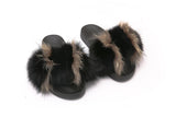 Fluffy Sense Black and Gold Real Fox Fur Slides