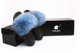 Fluffy Sense Tiffany Blue Real Fox Fur Slides