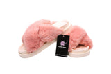 Fluffy Sense Fuzzy Soft Plush Fur Slides Cross Band with Arch Support (Peach Pink/White)
