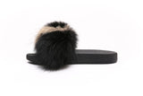Fluffy Sense Black and Gold Real Fox Fur Slides