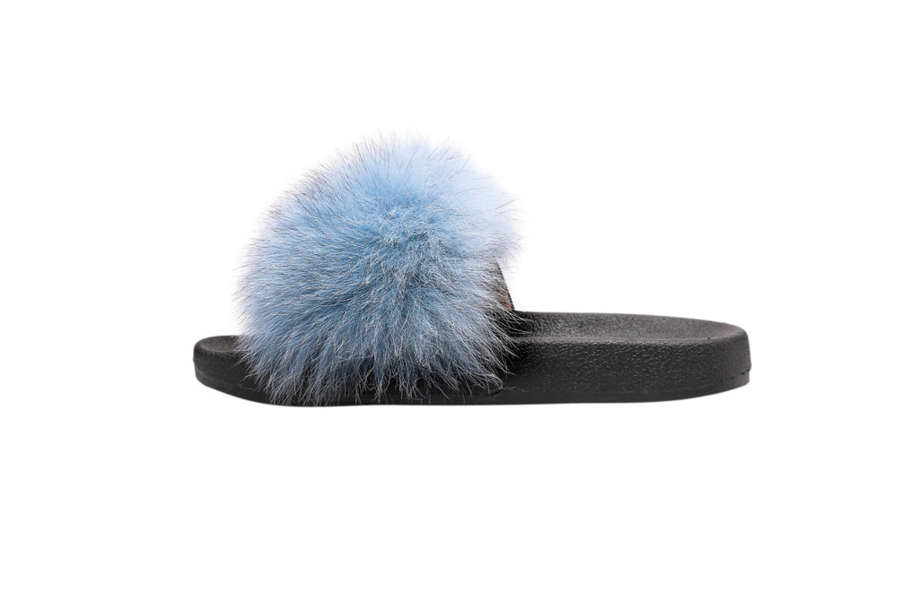 Fluffy Sense Tiffany Blue Real Fox Fur Slides