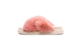 Fluffy Sense Fuzzy Soft Plush Fur Slides Cross Band with Arch Support (Peach Pink/White)
