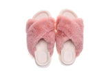 Fluffy Sense Fuzzy Soft Plush Fur Slides Cross Band with Arch Support (Peach Pink/White)