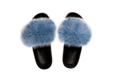 Fluffy Sense Tiffany Blue Real Fox Fur Slides