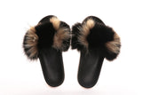 Fluffy Sense Black and Gold Real Fox Fur Slides